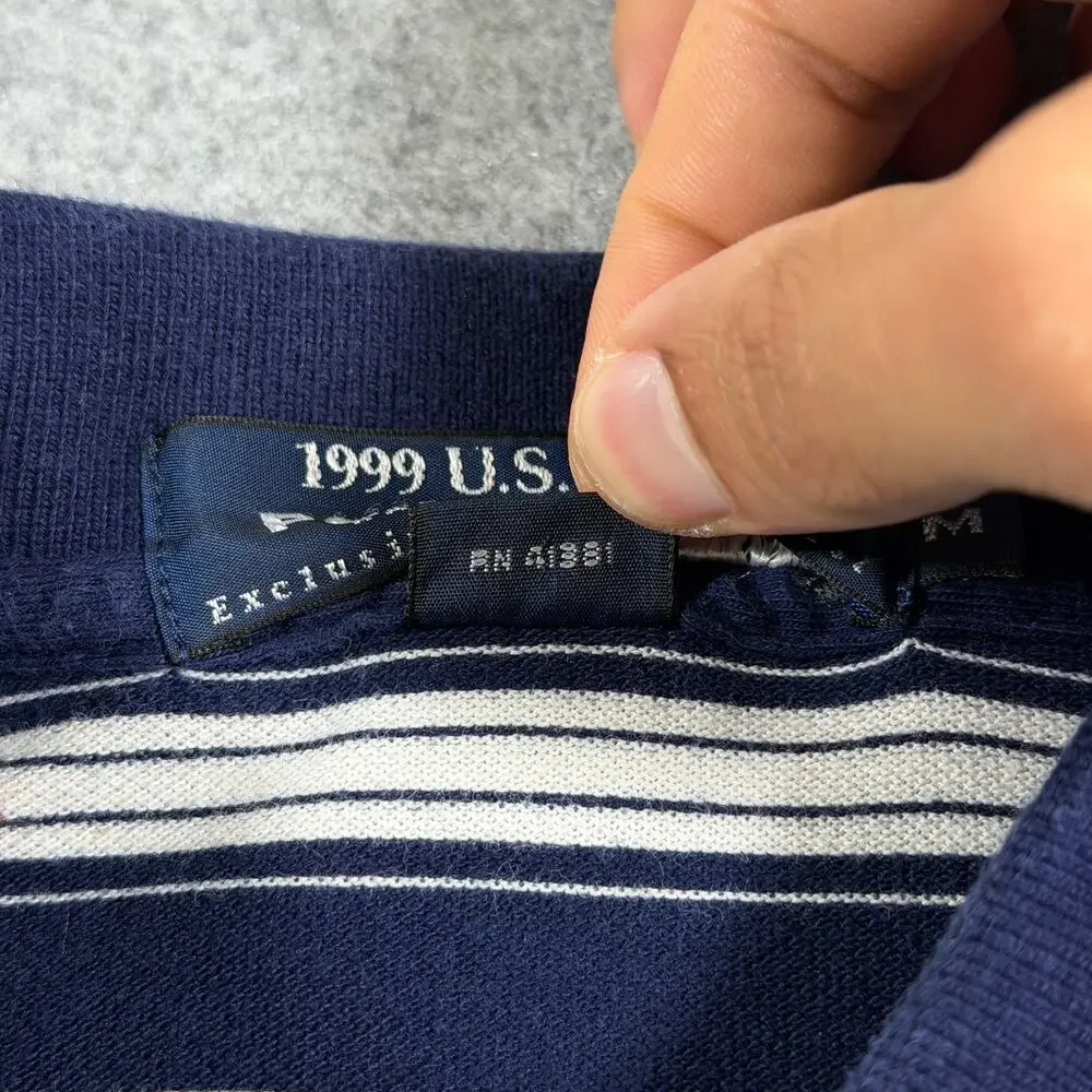 Vintage Polo Ralph Lauren Golf Polo Mens M Navy Striped 1999 US Open Pinehurst